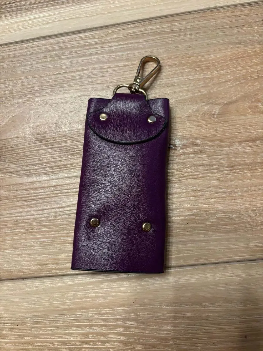 Purple Leather Key Case Wallet with 6-Hook Organizer